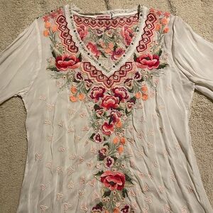 Johnny Was Pink and White Tunic - Size Medium